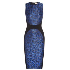 Michael Kors Collection Sheath Dress Blue Black Print Made in Italy Size 12